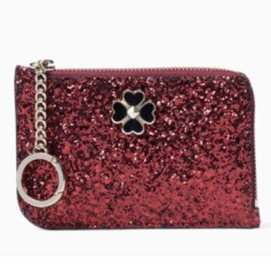 NWT Kate Spade New York Odette Glitter Med L-Zip Card Holder KEYPOUCH Cherry Red